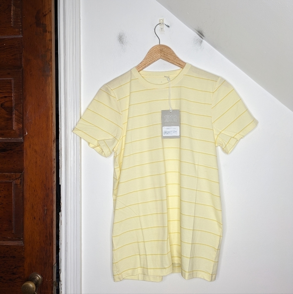 EVERLANE Women's Crewneck Butter Yellow Striped Organic Cotton Tee NEW Size M